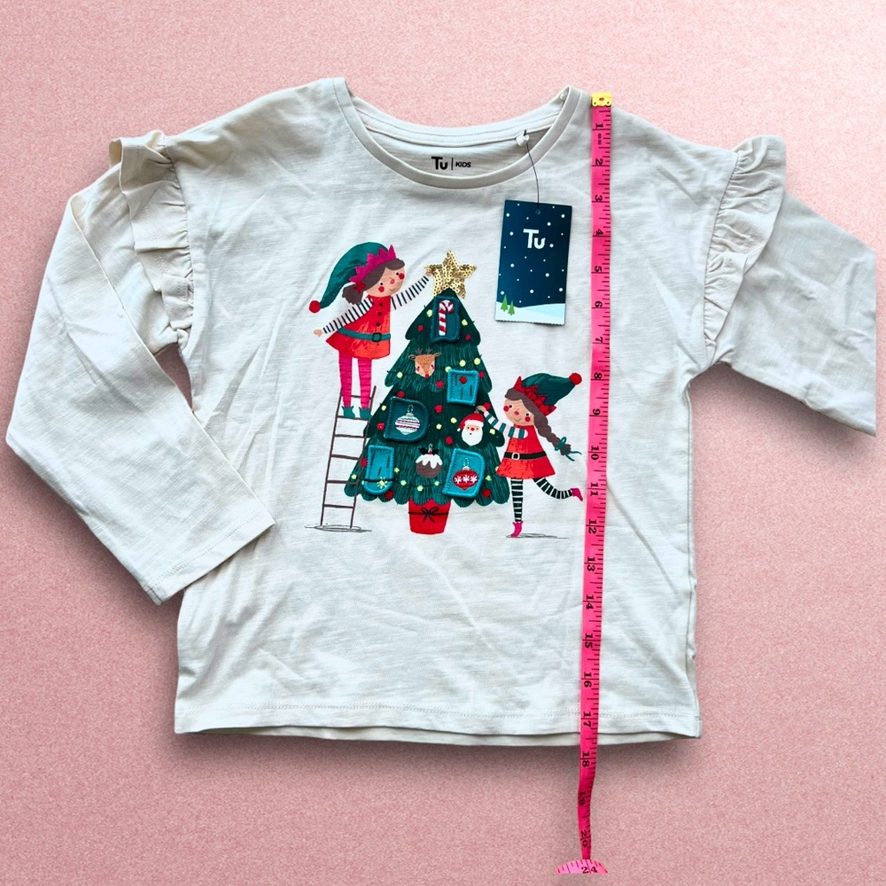 NEW! Girl’s Christmas Advent Long sleeve ruffle shirt size:5-6 y/o (110-116cm) - Picture 5 of 17